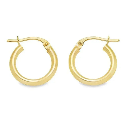 10K, 14K Yellow Gold High Polish Finish Plain 2mm Tube Hoop Earrings