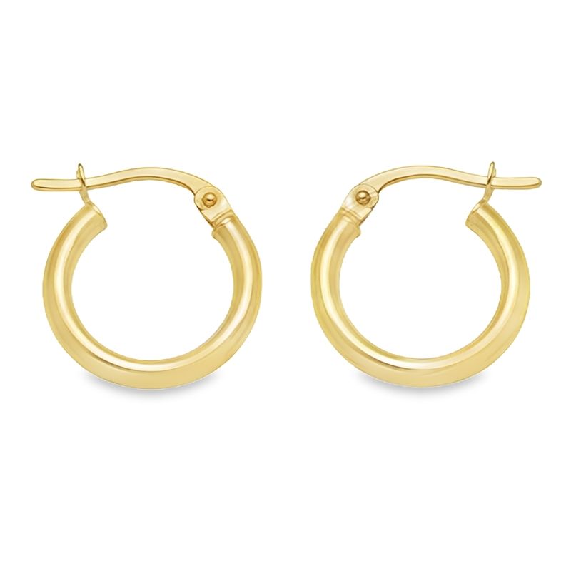 10K, 14K, 18K Yellow Gold High Polish Finish Plain 2mm Tube Hoop Earrings