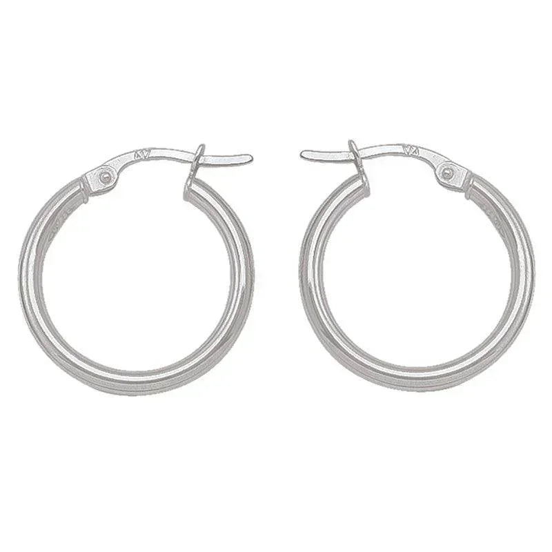 2mm Tube High Polish Plain Hoop Earrings in 10K, 14K White Gold
