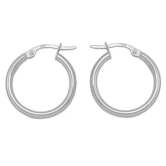 2mm Tube High Polish Plain Hoop Earrings in 10K, 14K White Gold