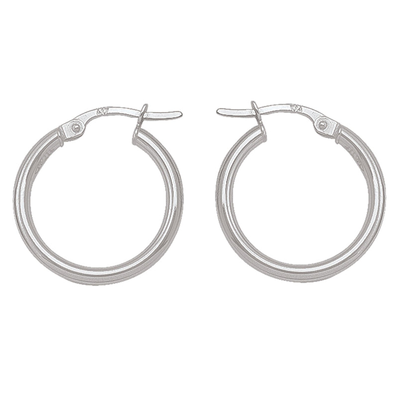 2mm Tube High Polish Plain Hoop Earrings in 10K, 14K and 18K White Gold