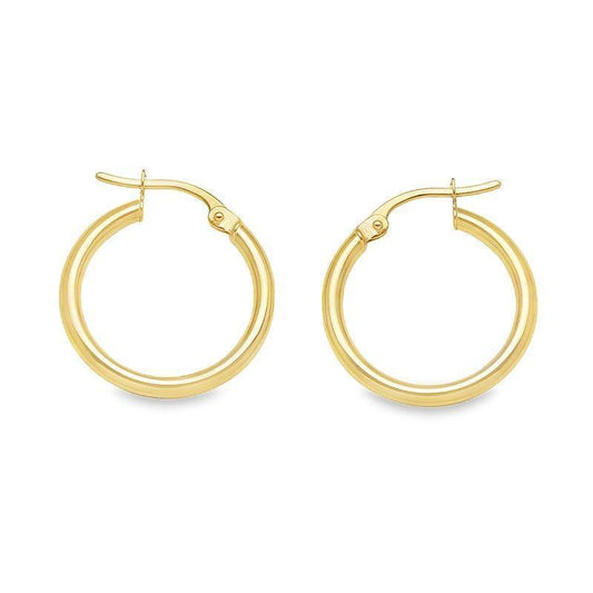 2mm Tube High Polish Plain Hoop Earrings in 10K, 14K Yellow Gold