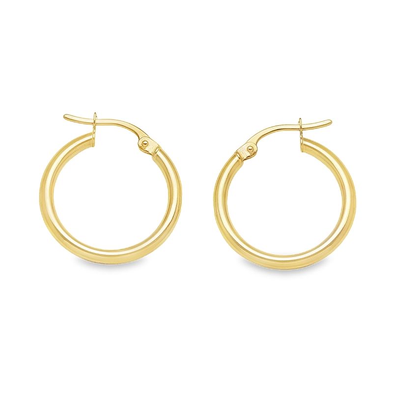 2mm Tube High Polish Plain Hoop Earrings in 10K, 14K and 18K Yellow Gold