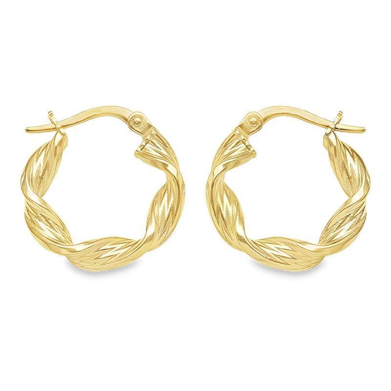 10K, 14K Yellow Gold 3.4 MM Twisted Hoop Earrings