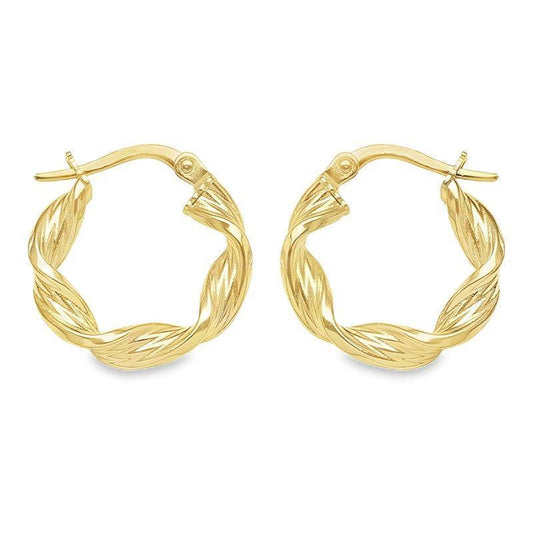 10K, 14K Yellow Gold 3.4 MM Twisted Hoop Earrings