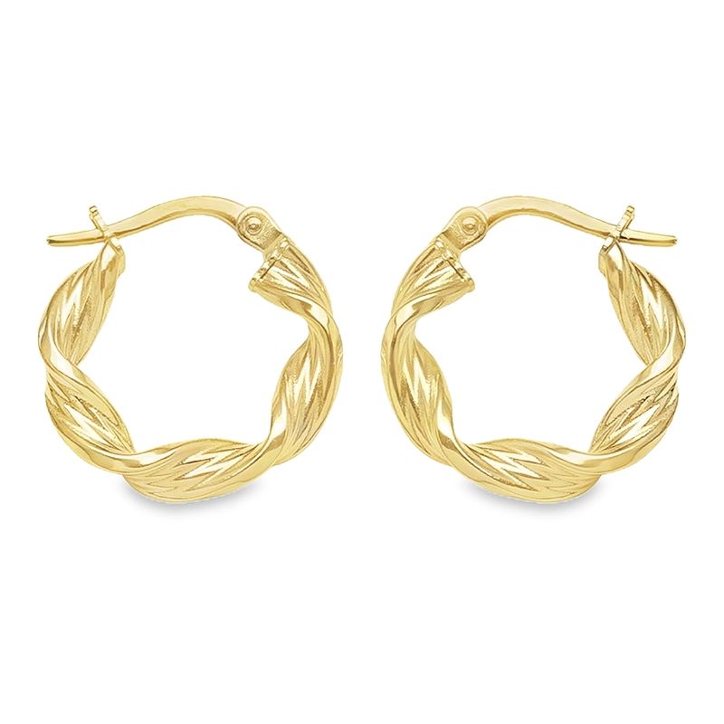 10K 14K 18K Yellow Gold 3.4 MM Twisted Hoop Earrings 