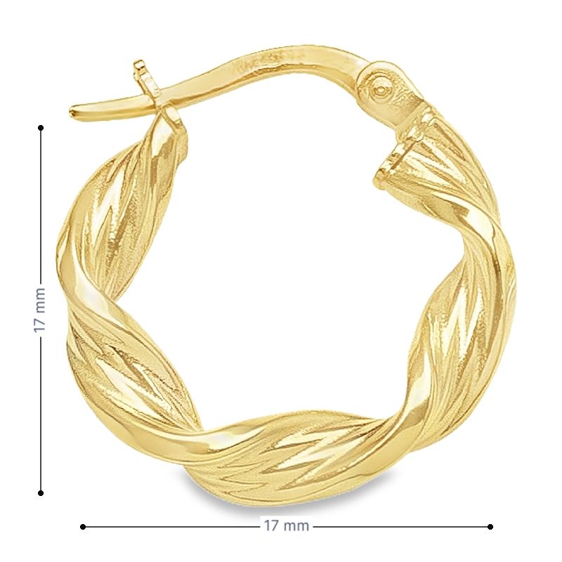 10K, 14K, 18K Yellow Gold 3.4 MM Twisted Hoop Earrings