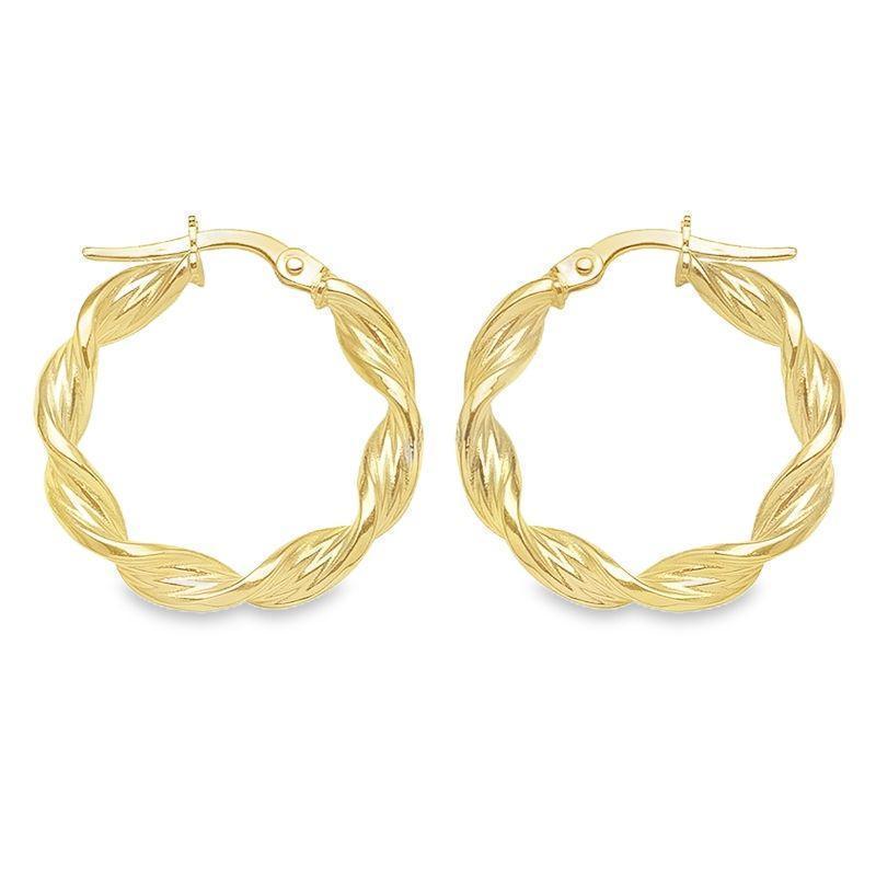 10K, 14K Yellow Gold 3.4 MM Twisted Hoop Earrings