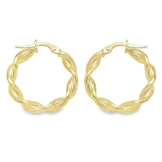 10K, 14K Yellow Gold 3.4 MM Twisted Hoop Earrings
