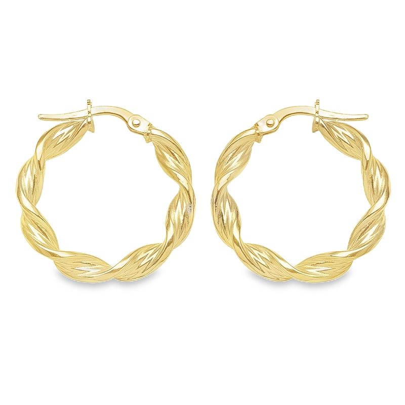 10K 14K and 18K Yellow Gold 3.4 MM Twisted Hoop Earrings 