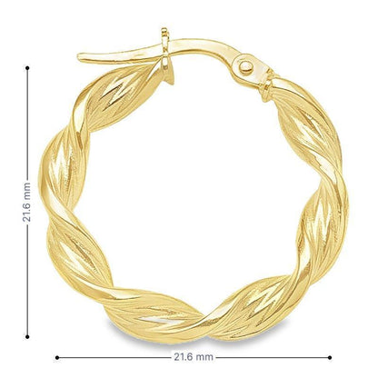 10K, 14K Yellow Gold 3.4 MM Twisted Hoop Earrings