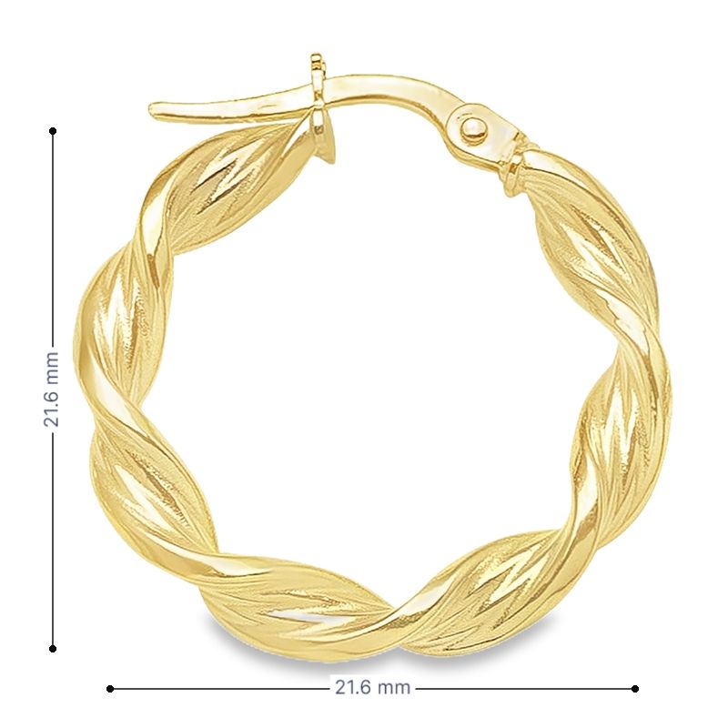 10K, 14K and 18K Yellow Gold 3.4 MM Twisted Hoop Earrings