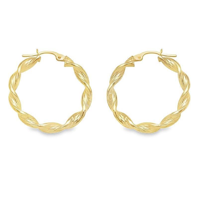 3.4 MM Twisted Hoop Earrings in 10K, 14K Yellow Gold