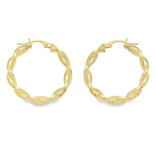 3.4 MM Twisted Hoop Earrings in 10K, 14K Yellow Gold