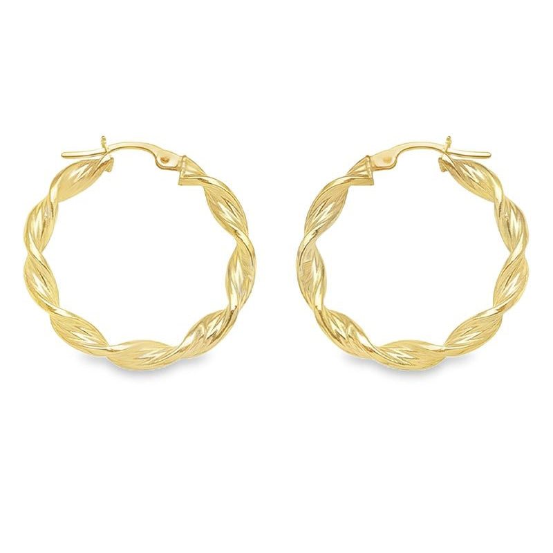 3.4 MM Twisted Hoop Earrings in 10K 14K 18K Yellow Gold 