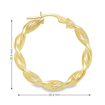 3.4 MM Twisted Hoop Earrings in 10K, 14K Yellow Gold
