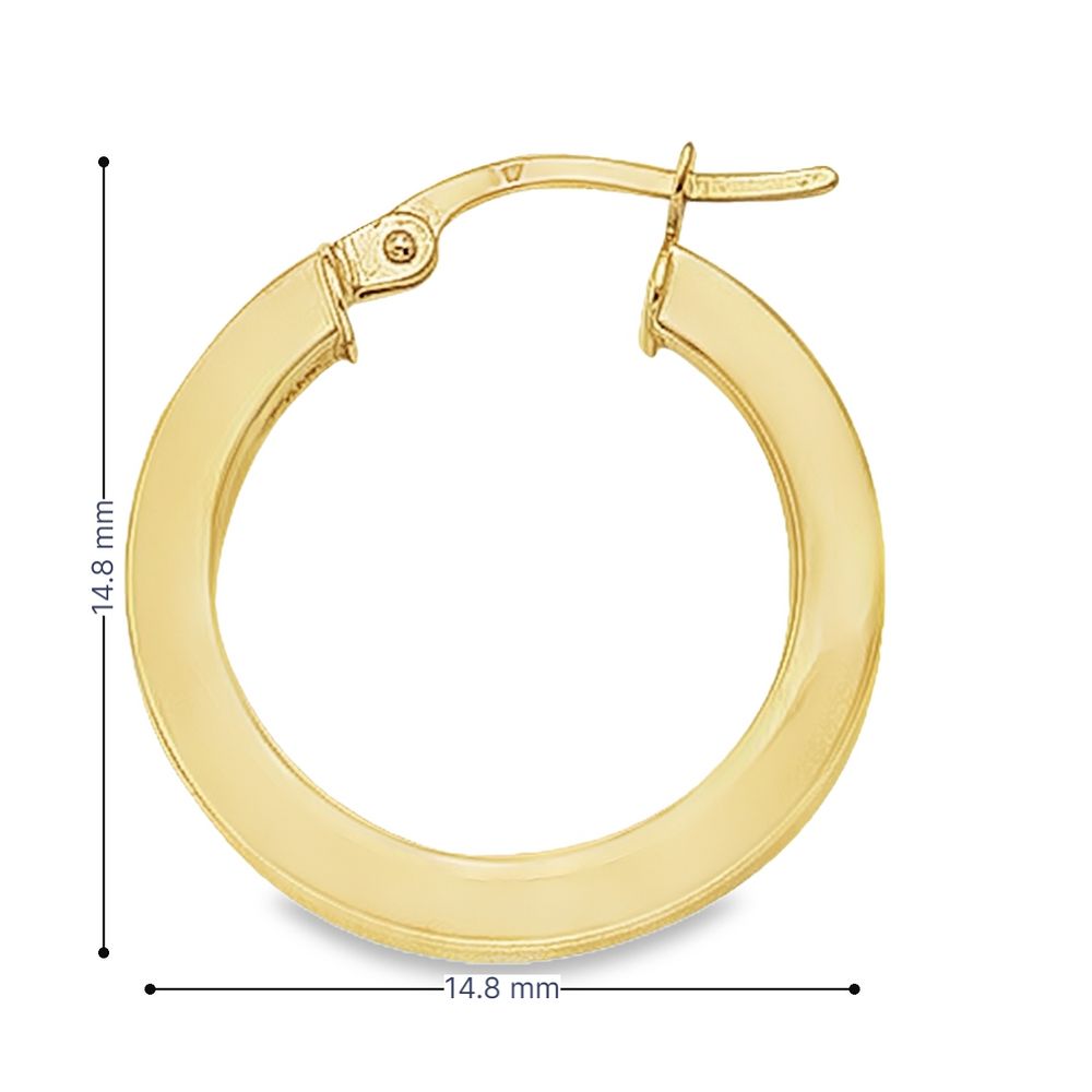 2.5 MM Square Tube Hoop Earrings In 10K, 14K and 18K Yellow Gold