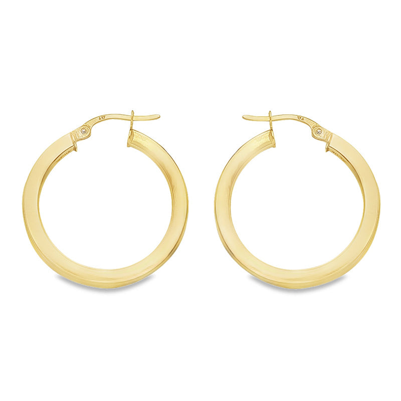 2.5 MM Square Tube 10K, 14K and 18K Yellow Gold Hoop Earrings