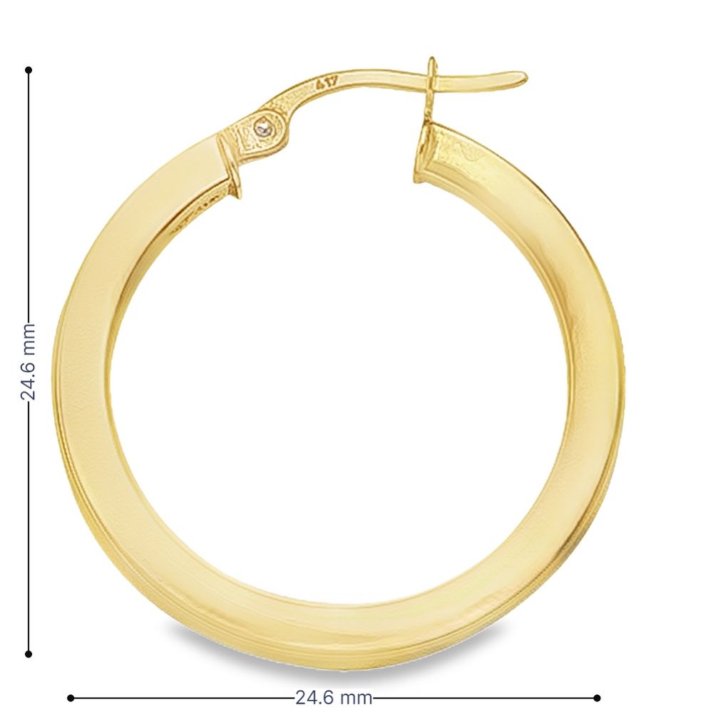 2.5 MM Square Tube 10K, 14K and 18K Yellow Gold Hoop Earrings