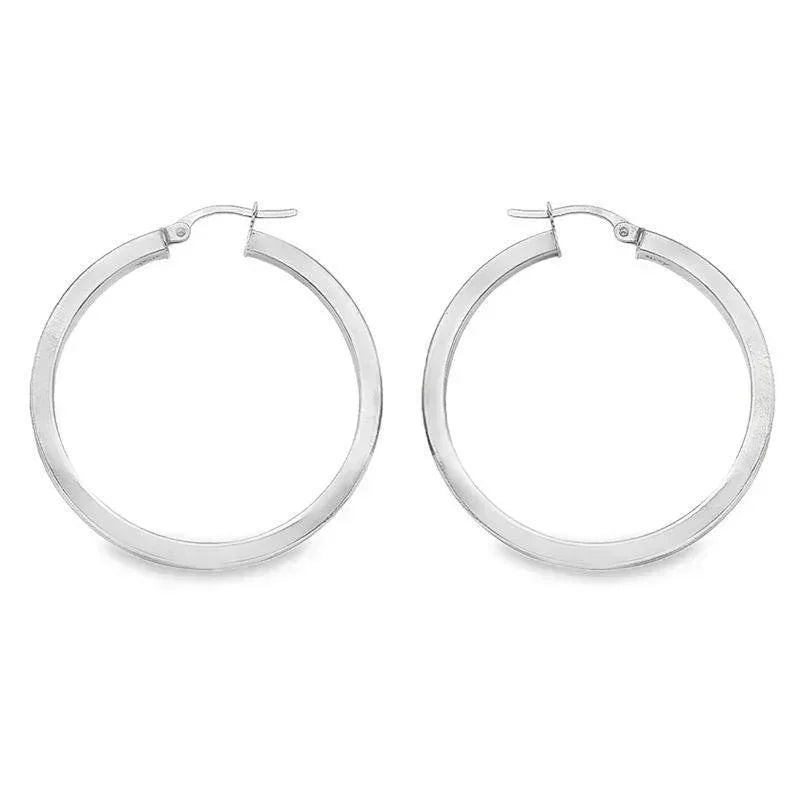 2.5 MM Square Tube Solid 10K, 14K White Gold Hoop Earrings
