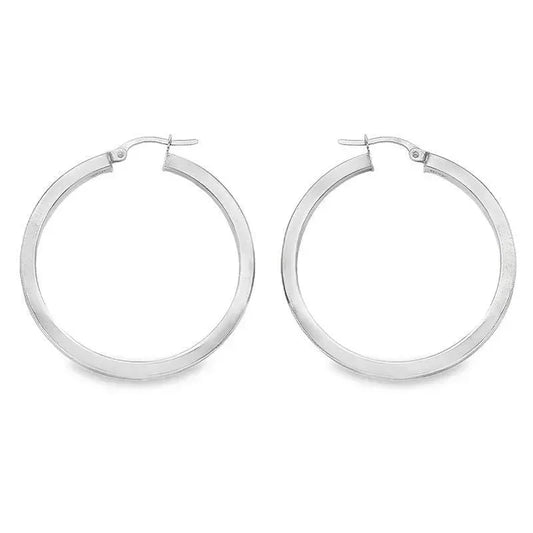 2.5 MM Square Tube Solid 10K, 14K White Gold Hoop Earrings