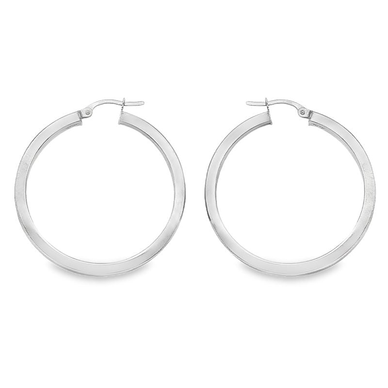 2.5 MM Square Tube Solid 10K, 14K, 18K White Gold Hoop Earrings