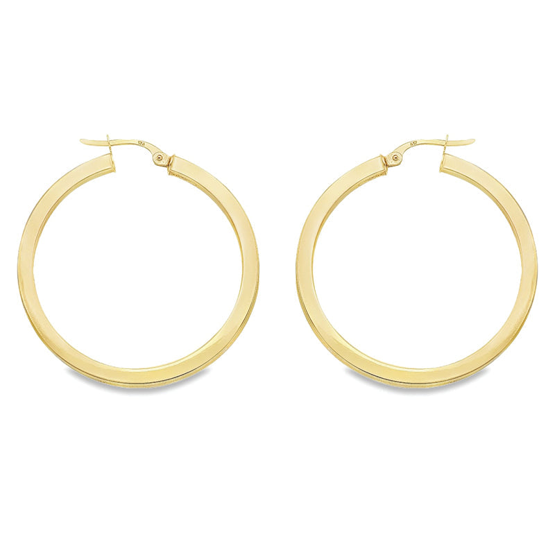 2.5 MM Square Tube Solid 10K, 14K and 18K Yellow Gold Hoop Earrings