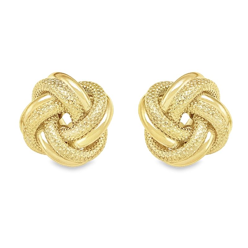 14K 18K Yellow Gold Patterned Love Knot Earring