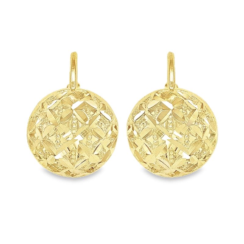 18K Yellow Gold Diamond Cut French Back Half Ball Earrings