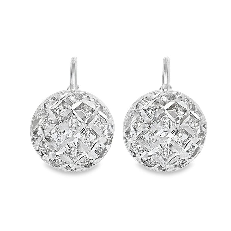 18K White Gold Diamond Cut Half Ball Earrings