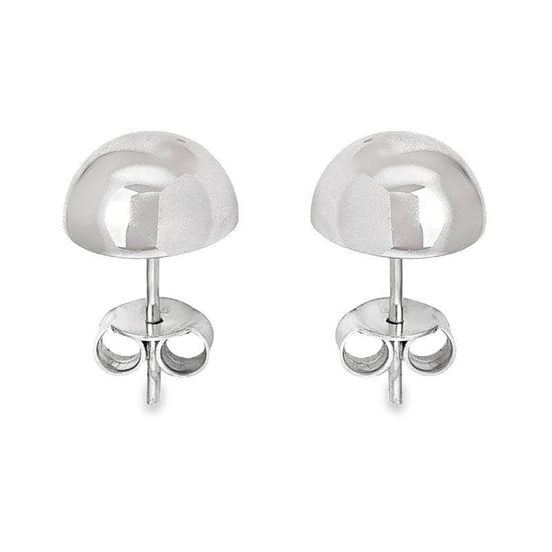 14K White Gold Half Ball High Polish Stud Earring