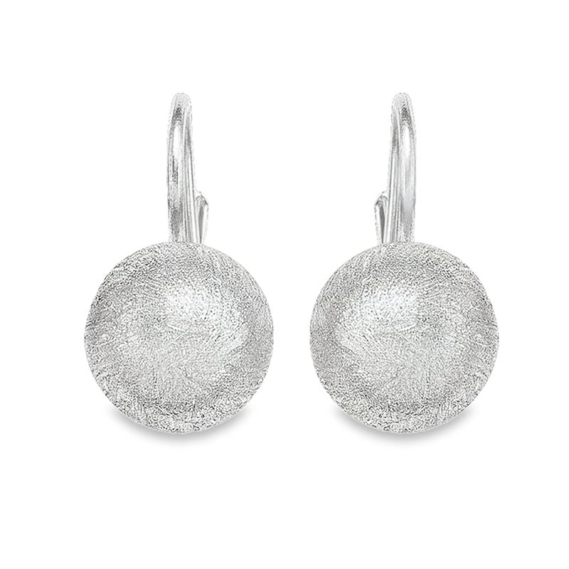 14K White Gold Satin Finish French Back Ball Earrings