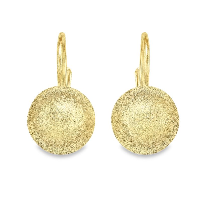 14K Yellow Gold Satin Finish French Back Ball Earrings