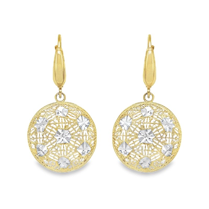 14K Two-Tone Gold Fancy Diamond-Cut Disc Earrings