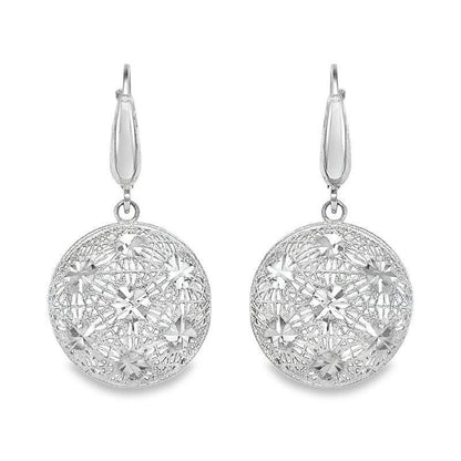 14K White Gold Fancy Diamond-Cut Disc Earrings