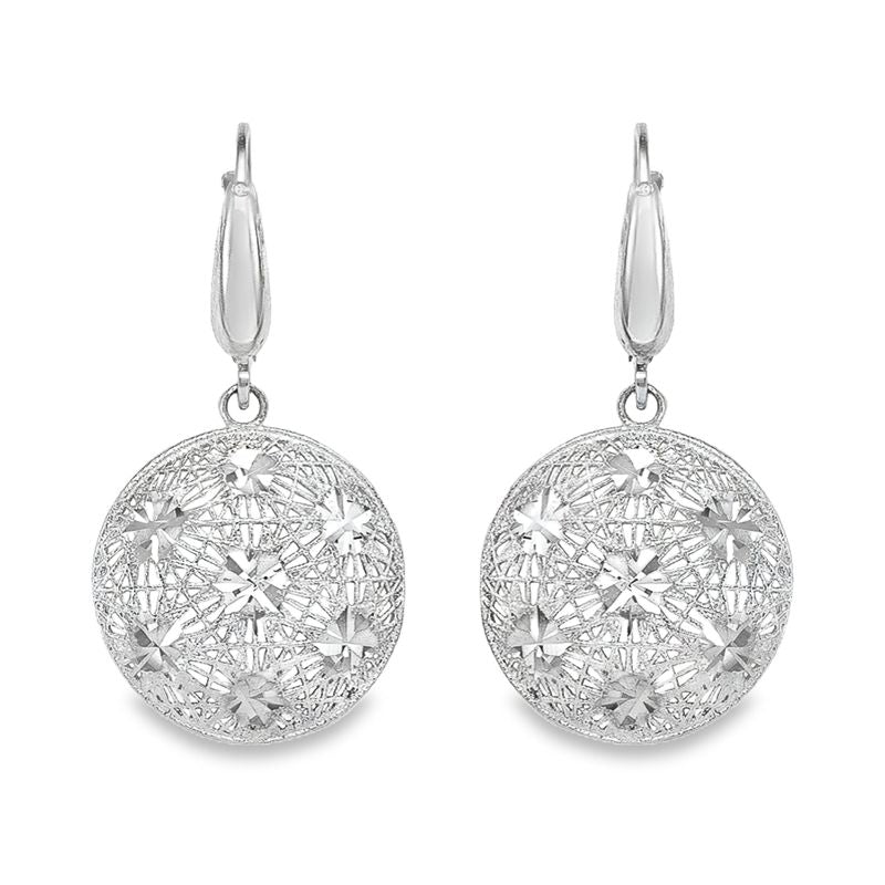 14K White Gold Fancy Diamond-Cut Disc Earrings