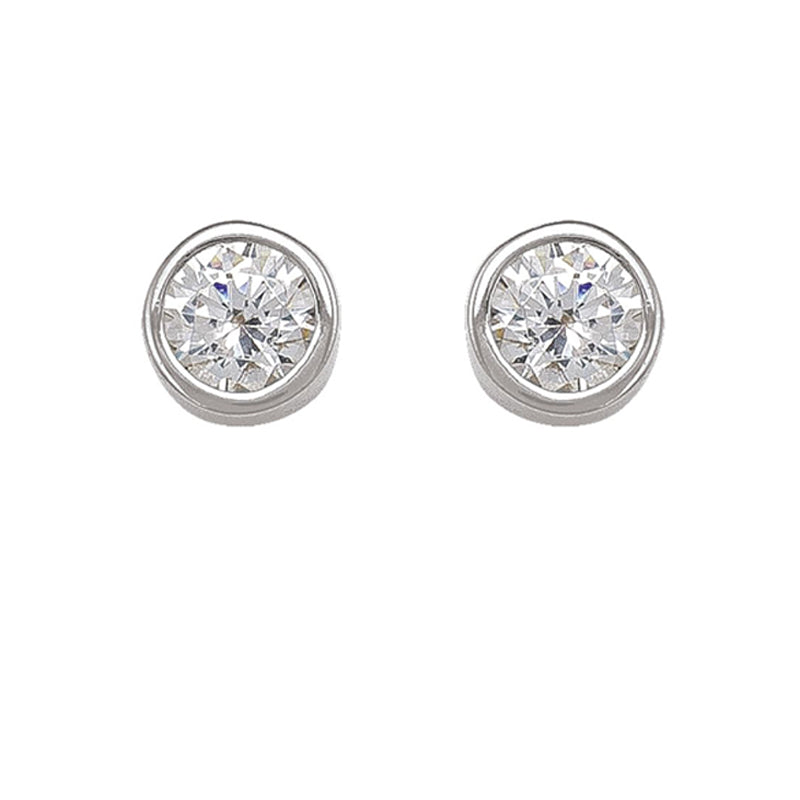 5mm CZ Bezel Stud Earrings in10k White Gold 