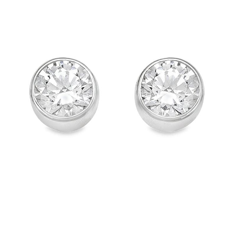 10k White Gold 5mm Bezel CZ Stud Earrings 