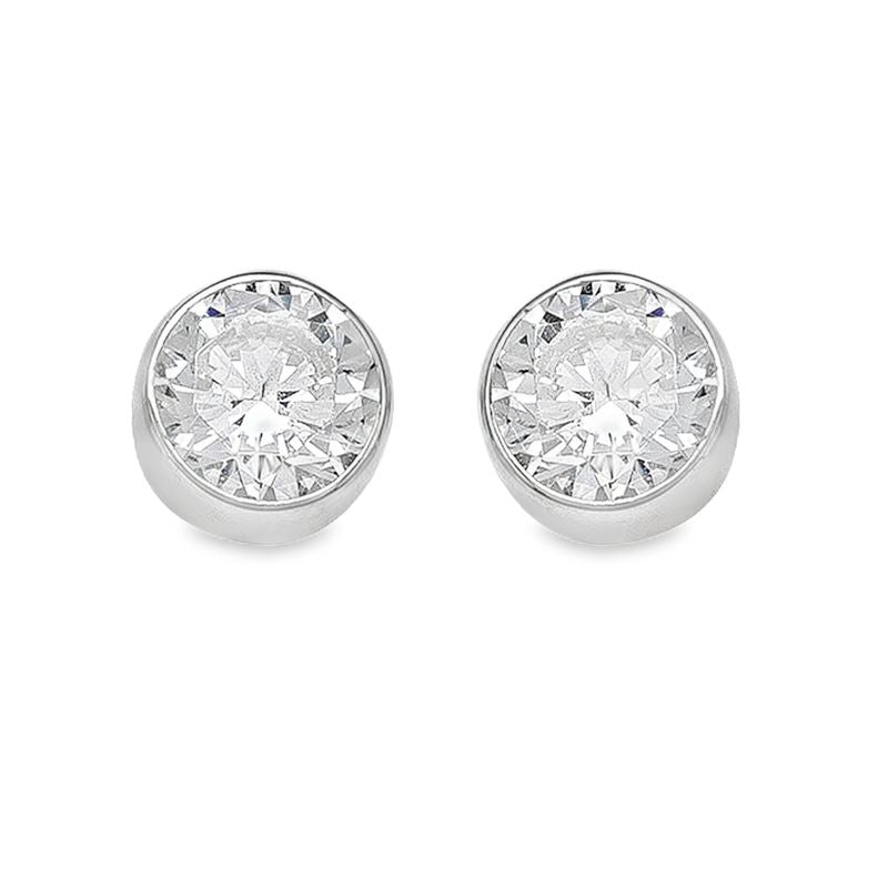 10k White Gold 5mm CZ Bezel Stud Earrings