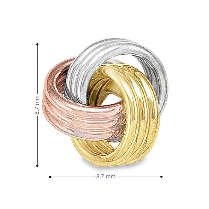 10K Yellow White and Rose Gold Love Knot Stud Earrings