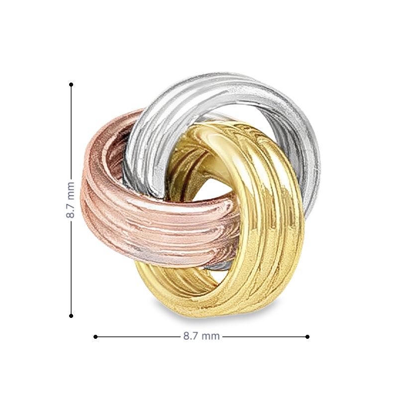 10K Yellow White and Rose Gold Love Knot Stud Earrings