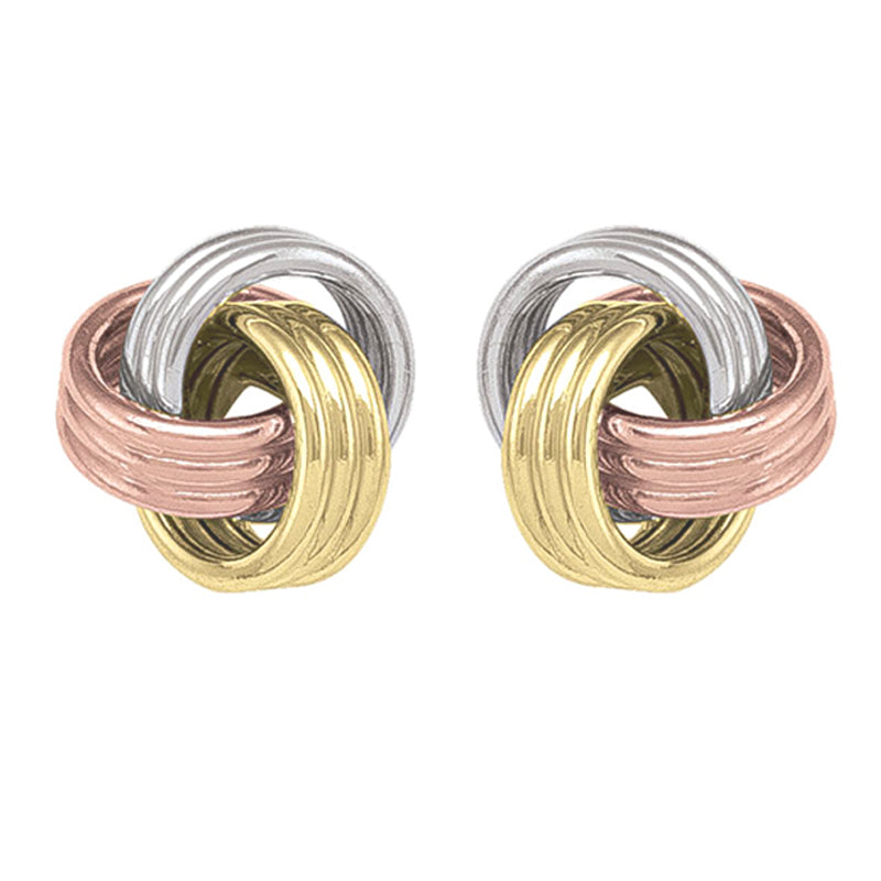 10K Yellow White and Rose Gold Love Knot Stud Earrings