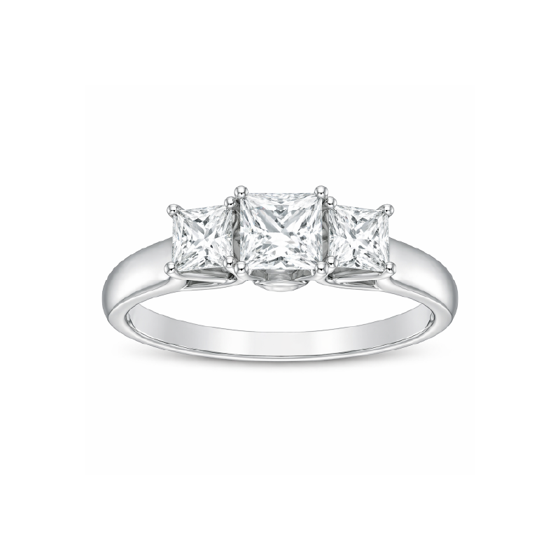 14K White Gold 0.90TDW Past Present and Future Princess Cut Diamond Engagement Ring