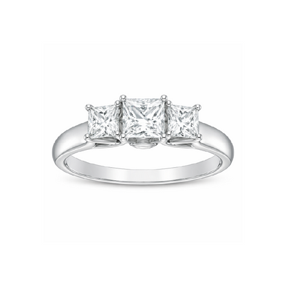 14K White Gold 0.90TDW Past Present and Future Princess Cut Diamond Engagement Ring
