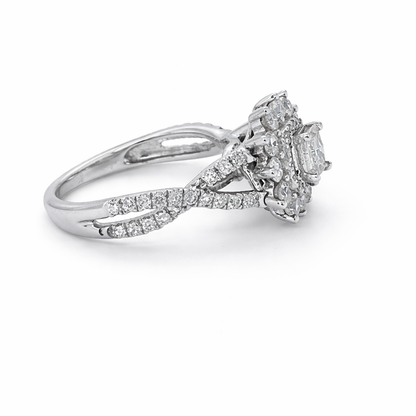 14 Karat White 1.00tdw Princess Cut Solitaire With Halo Side Diamond Engagement Ring