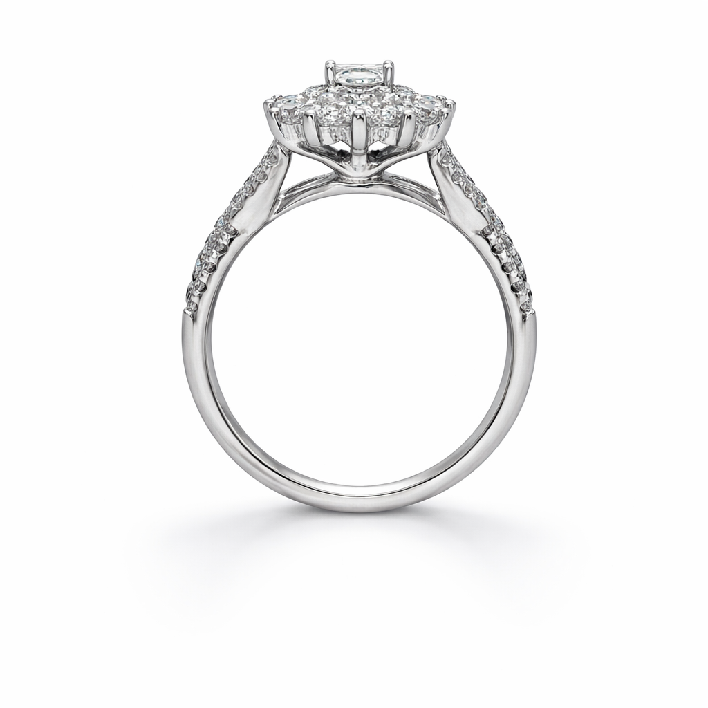 14 Karat White 1.00tdw Princess Cut Solitaire With Halo Side Diamond Engagement Ring