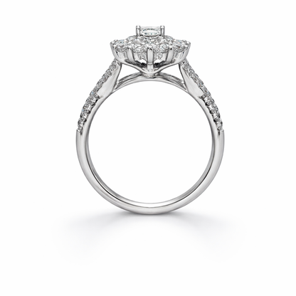 14 Karat White 1.00tdw Princess Cut Solitaire With Halo Side Diamond Engagement Ring