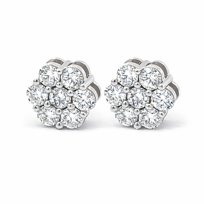 14K White Gold 2.00TDW Lab Grown Diamond Flower Earrings