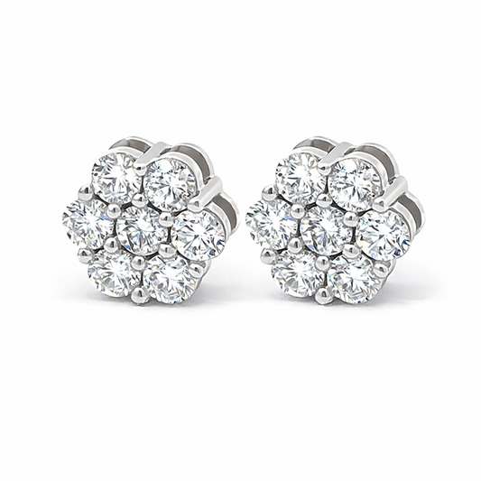 14K White Gold 2.00TDW Lab Grown Diamond Flower Earrings