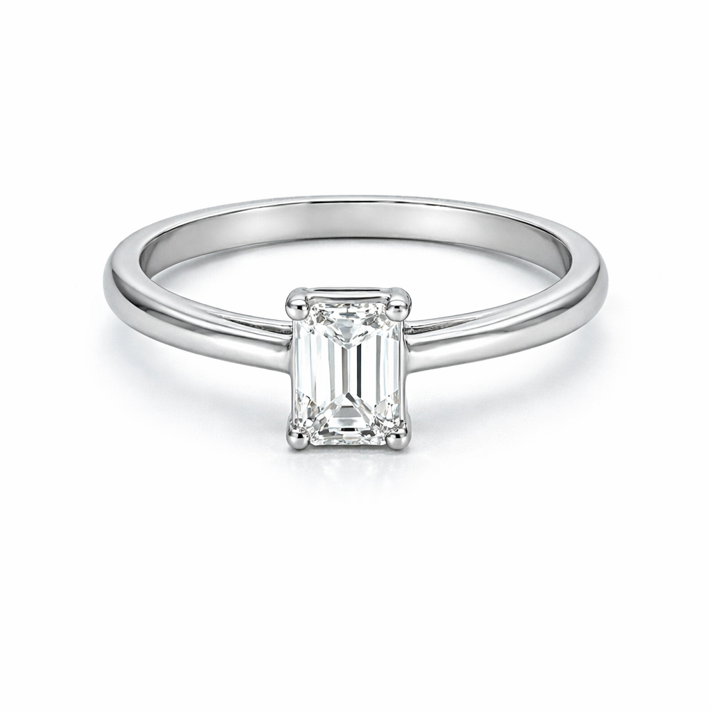 14K White Gold 0.50CT Emerald Cut Lab Grown Diamond Ring